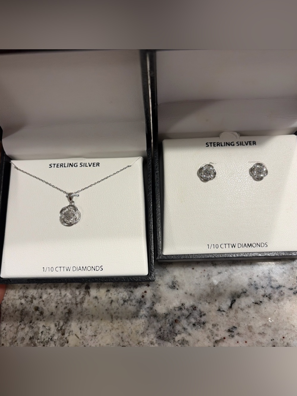 Sterling Silver diamond Necklace and Stud Earrings Set